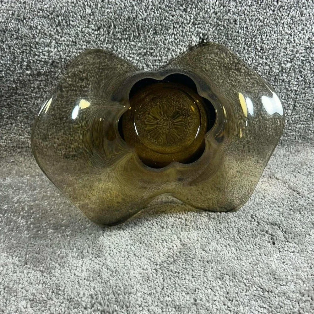 Smoky Brown Handkerchief Art Glass Bowl Ruffled‎ Rim Decorative